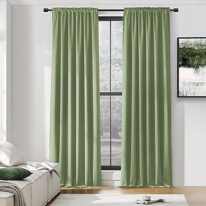 DONREN Sage Green Curtains 96 Inch Length Thermal Insulated Room Darkening Blackout Curtains for Bedroom (52 W x 96 L,Set of 2 Panels)