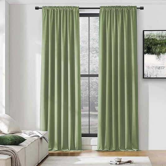 DONREN Patio Blackout Curtain Shades - Home Decoration Thermal Insulated Rod Pocket Blackout Draperies/Drapes for Kitchen (2 Panels, 60 inches x 96 inches, Sage Green)