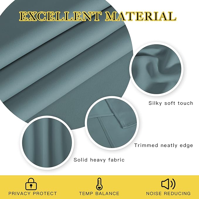 NICETOWN Blackout Curtain for Bedroom 72 inch Length - Grommet Thermal Insulated Blackout Window Treatment Room Darkening for Living Room/Family Home (Greyish Blue, 1 Panel, W52 x L72)