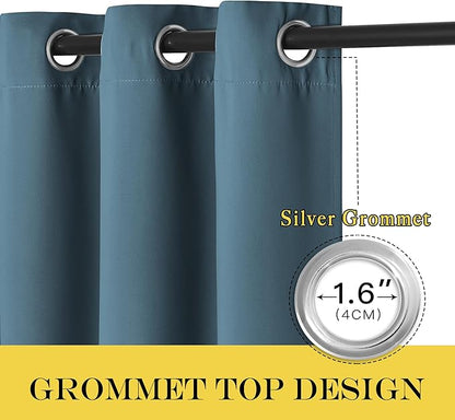 NICETOWN Sliding Door Curtain 108 Inches Long - Blackout Thermal Insulated Grommet Room Divider Privacy Drape for Patio Glass Door, 1 Panel, Smoky Blue, 100 Inch Extra Wide