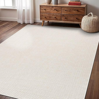 Easy Jute Rug 8x10 Indoor Outdoor Natural Rugs Solid Fiber Rug Woven Area Rug Boho Easy Clean Inside Carpet for Living Room Bedroom Dining Room Hallway or Outdoor Patio Porch (8 X 10 Bone)
