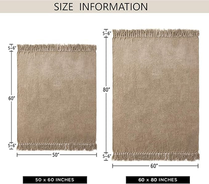 Chenille Throw Blanket for Couch 60"X 80" Twin, Soft Cozy Throws with Fringe Tassel for Bed Sofa Chair Cover, Lightweight Knitted Decorative Boho Blankets for Living Room, Taupe