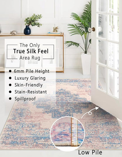 vivorug Runner Rug 2'x7' Machine Washable Non-Slip Runners for Hallways Kitchen Entryway Laundry Room Vintage-Inspired Carpet Hallway Runner Pink