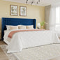 SHA CERLIN King Size Velvet Upholstered Platform Bed Frame with Vertical Channel Tufted Wingback Headboard, Wooden Slats Support, Easy Assembly, Under Bed Storage, No Box Spring Required, Blue