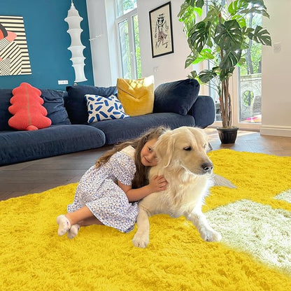 OLANLY 2x8 Machine Washable Runner Rugs for Hallway, Soft Fluffy Shaggy Bedside Rugs for Bedroom, Living Room, Indoor Floor Carpet for Kids Girls and Boys, Nursery Rooms, Home Decor Aesthetic, Yellow