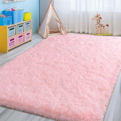 9x12 Large Area Rugs for Living Room, Soft Pink Fluffy Shag Rug for Bedroom, Non-Slip Modern Indoor Plush Shaggy Floor Carpet, Big Fuzzy Rugs for Nursery, Kids & Girls Room, Dorm, Home Decor