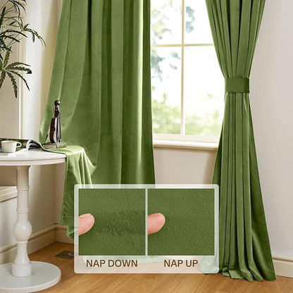 StangH Velvet Drapes Grass Green - Heavy Velvet Blackout Curtain Panels Rod Pocket Winter Warm Curtains Christmas Decorative Draperies for Bedroom/Sliding Door, 52 x 96 inches Long, 2 Panels