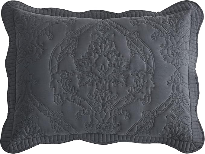 CHIXIN Microfiber Standard Pillow Shams Set of 2 - Quilted Decorative Pillow Covers - Dark Grey - Size (20" x 26")