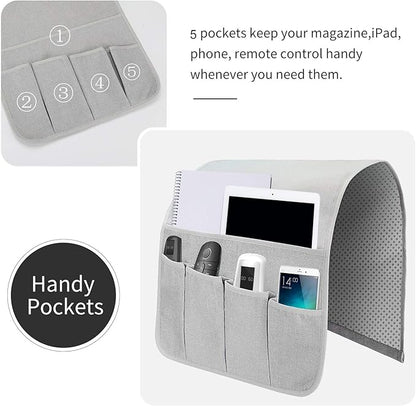 SYSOV Sofa Armrest Organizer, Remote Control Holder for Recliner Couch, Arm Chair Caddy with 6 Pockets for Magazine, Tablet, Phone, iPad (Silver Gray, W13'' x L33'')