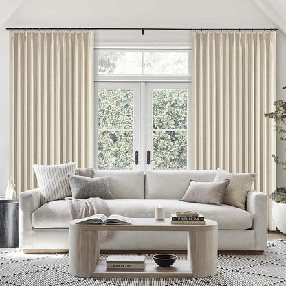 Topfinel Extral Wide Curtains, Cream Pinch Pleated 100% Blackout Linen Luxury Drapery with Hooks for Patio Sliding Door Large Window Living Room Track System, 72" Wx102 L 1 Panel