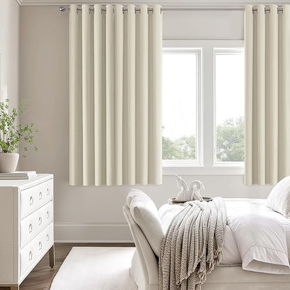 ChrisDowa 100% Blackout Birch Solid Curtains 63 Inches Long 2 Panels for Bedroom Living Room,Farmhouse Room Darkening Thermal Insulated Soundproof Grommet Top Window Treatment Drapes,52x63