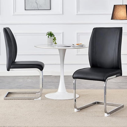 Dining Chairs Set of 4,Black Faux Leather Dining Chairs,Upholstered Kitchen Chairs with High Back,Modern Armless Side Chairs with Sturdy Chrome Plated Metal Legs for Living Room