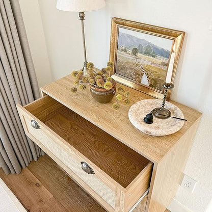 PHI VILLA Rattan Dresser - Nightstand with Drawer Boho Small Cabinet 3 Drawer Dresser, Bedside Table