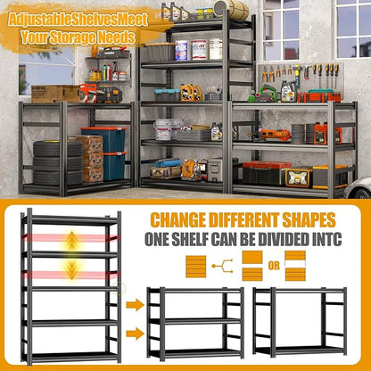 78'' Storage Shelves, 6-Tier Garage Metal Shelving Unit, 47''W*24''D Adjustable Heavy-Duty, Double-Layer Column with Reinforced Ribs,Capable of Bearing 3600 lbs for Garage, Warehouse, Kitchen Storage