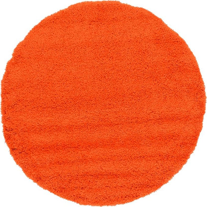Unique Loom Solid Shag Collection Area Rug (6' 1" Round, Tiger Orange)