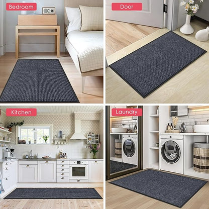 Kuyal Front Door Mat, 2'x4' Indoor Outdoor Entrance, Commercial Floor Inside Outside Entrance, Heavy Duty Durable Welcome Mat, Rubber Backing Non Slip Outdoor Rug for Entryway,Dark Gray