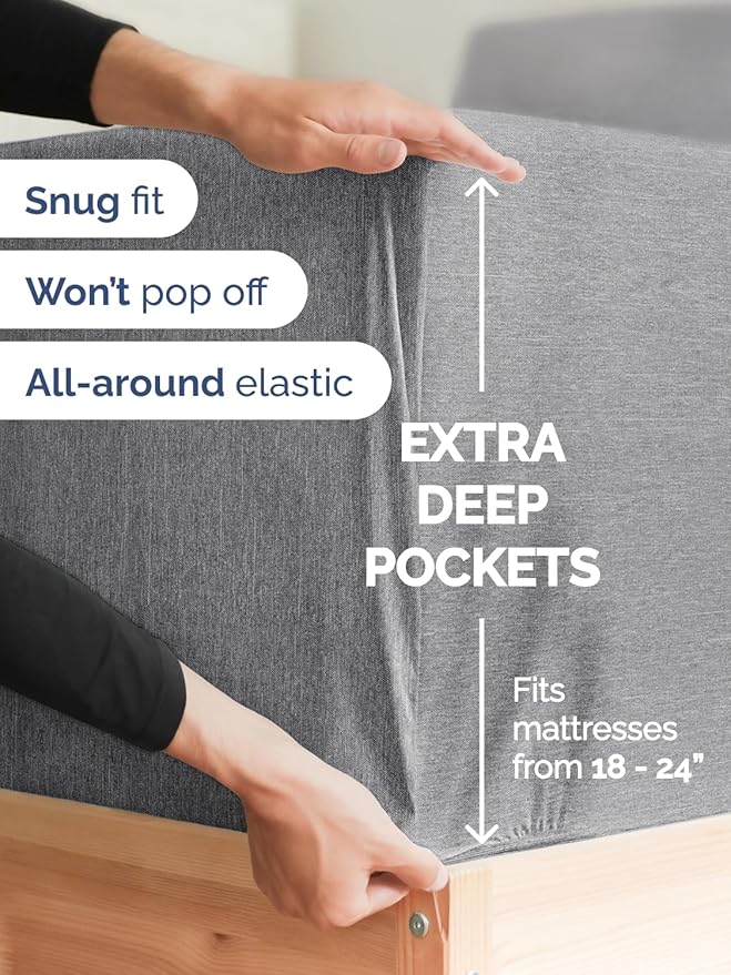 Extra Deep Twin XL Sheet Set - 4 Piece Breathable & Cooling Sheets - Hotel Luxury Bed Sheets Set - Easy Fit - Soft, Wrinkle Free & Comfy Sheets Set - Heathered Grey Sheet Set with Extra Deep Pockets