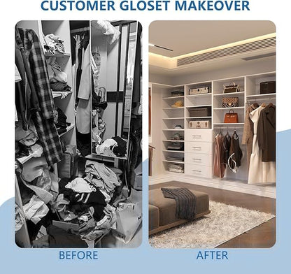 Short Tower Closet Unit, Modular Closet System, Wood Closet System Organizer with Storage for Walk In Closets, Clothing Rack Wardrobe Closet for Hanging Clothes, Bedroom, White, 25.5"W