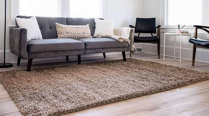 Unique Loom Solid Shag Collection Area Rug (10' x 13' 1" Rectangle, Sandy Brown)