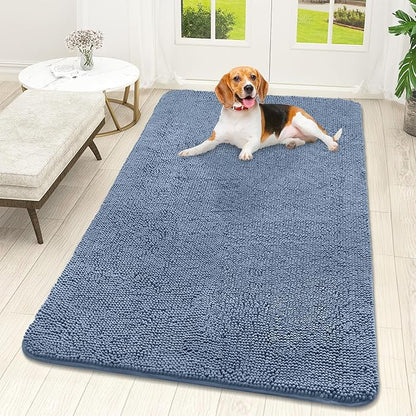 OLANLY Dog Door Mat for Muddy Paws 59x32, Absorbs Moisture and Dirt, Absorbent Non-Slip Washable Doormat, Quick Dry Chenille Mud Mat for Dogs, Entry Indoor Entryway Carpet for Inside Floor, Airy Blue