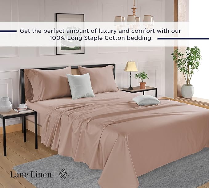 LANE LINEN 600 Thread Count 100% Mercerized Cotton Twin Bed Sheets Set - Machine Wash, Soft & Comfy Hotel Like Thick Rose Bedding Set, Cotton Bedding Sheets & Pillowcases - Sepia Rose