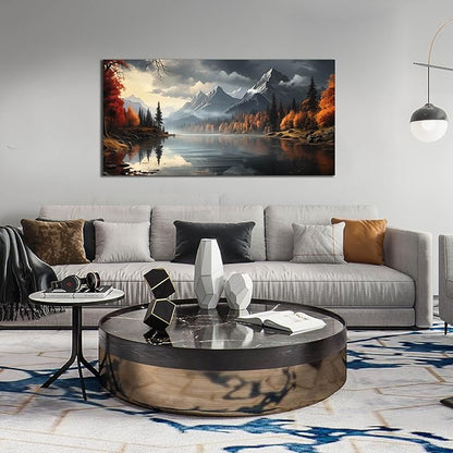 Landscape Wall Art for Living Room Bedroom Home Office Gray Wall Art Mountain Lake Pictures Modern Landscape Large Artwork Framed Canvas Prints 24x48 Inch