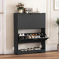 Shoe Cabinet Storage for Entryway with 2 Flip Drawers, Black Fluted Shoe Cabinet with Open Storage, Wooden Hidden Shoe Rack Freestanding Narrow Slim Shoes Organizer for Hallway, Entrance