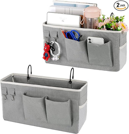 Ozzptuu Bedside Storage Caddy/Bedside Hanging Storage Bag for Headboards Bunk Beds Dorm Rooms Book Phone Magazine Holder (2PC Grey)
