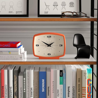 JONES CLOCKS® Film Desk Clock | Retro Rectangular Design | Orange | Retro Design, Blending mid Century Style with a Punchy Modern Finish for Shelf, Table, Mantel or Bedside