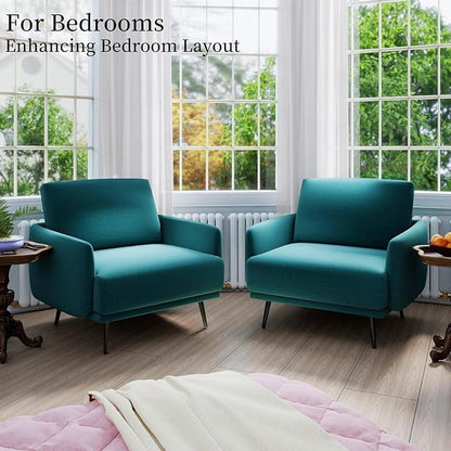 Oversized Accent Chair for Living Room Cozy Reading Chairs Mid-Century Modern Accent Chairs Armchair with Metal Legs Single Sofa Chair for Home Office (Set-of-2, Velvet Fabric- Lake Blue)