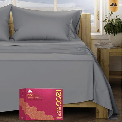 Mayfair Linen 100% Egyptian Cotton Bed Sheets - Luxury 1200 Thread Count Egyptian Cotton Sheets, Soft, Cooling, 17" Deep Pocket Sateen Weave Bedding - 4 PC, Full Dark Grey