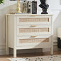 LEYAOYAO 31.5" Wide Rattan Nightstand, Large Boho 3 Drawer Night Stand, Grey White Bedside Table with Storage, Tall Bed Side End Tables, Chest of Drawers Dressers for Bedroom, Living Room, Hallway