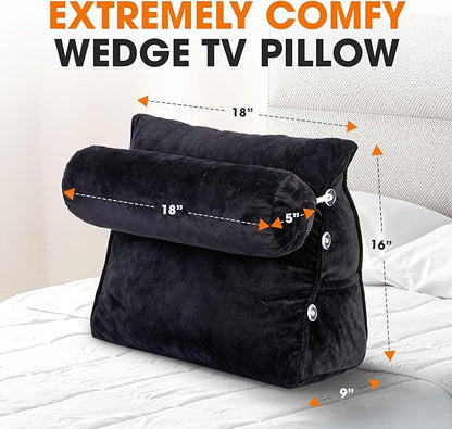 Cheer Collection Reading Wedge Pillow - Adjustable Wedge Reading Pillow with Neck Support, Hollow Fiber-Filled Backrest Pillow for Reading, Gaming, and TV Watching, Black