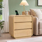 Farmhouse Nightstand, 25" Tall Wood Bedside Table with Charging Station, 3 Storage Drawers Side Table, Large End Table Night Stand for Bedroom, Office, Sofa, Curved Profile, Natural