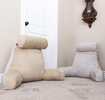 Husband Pillow Medium Baby Golden Wolf Fabulous Faux Fur Backrest, Two-Tone Reversible Double Sided Reading & Bed Rest Pillow with Arms & Neck Roll, Adjustable Memory Foam - Sit Up Extremely Comfy