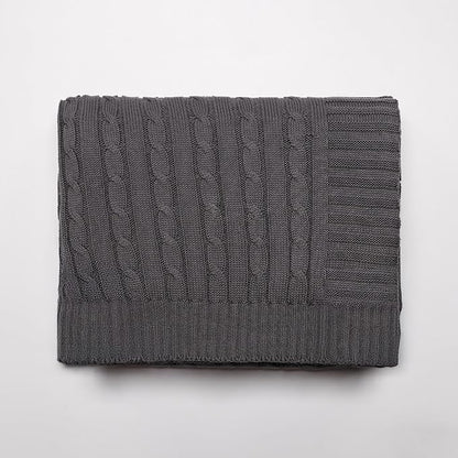 100% Cotton Cable-Knit Throw Blanket: 60" x 70", Ultra Soft, Breathable, All-Season Comfort & Versatility, Ideal for Couch, Bed, Travel and Gifting (Grey)