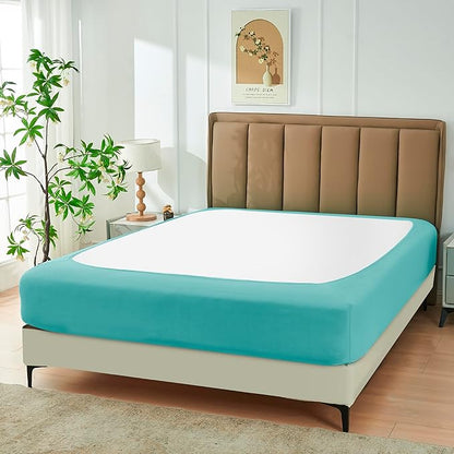 Biscaynebay Decorative Box Spring Cover King & Cal King Size, Aqua Luxurious Jersey Knitting Stretchy Wrap Around 4 Sides Bed Skirt for Home/Hotels, Easy Fit Wrinkle & Fade Free Machine Washable