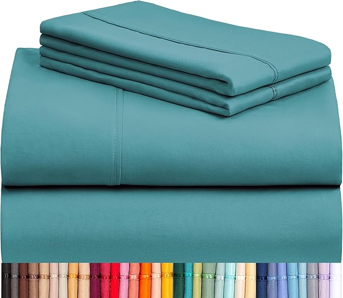 LuxClub 4 PC Queen Sheet Set, Deep Pockets Wrinkle Free Cooling Bed Sheets Hotel Bedding for Women, Men, Includes 1 Fitted Sheet, 1 Flat Sheet and 2 Pillowcases-Silky Soft Teal