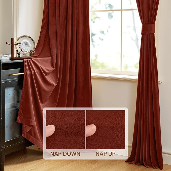 StangH Rust Curtains 90 inches - Luxury Velvet Holiday Home Decor Brick Red Light Blocking Backdrop Curtains Thick Window Covering for Bedroom, W52 x L90, 2 Panels