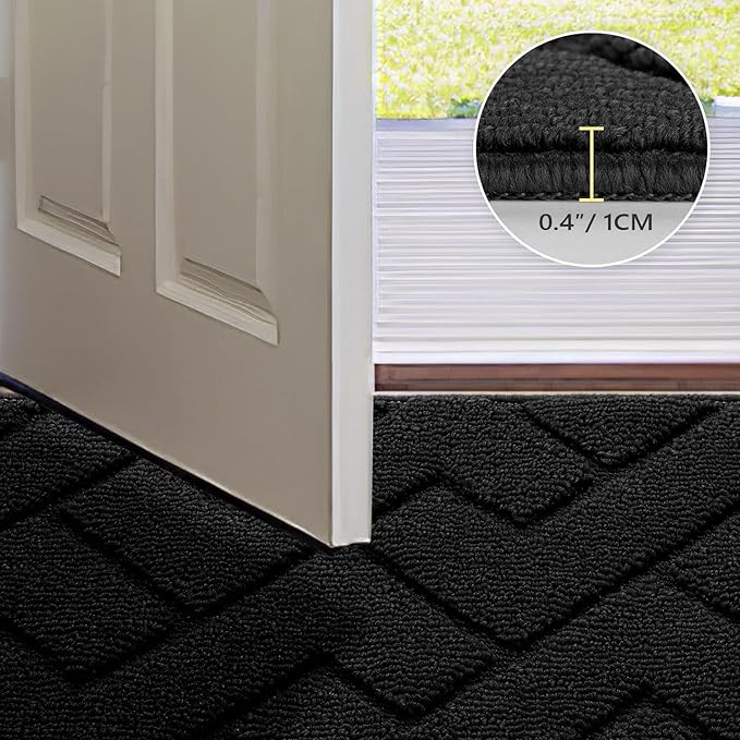 hicorfe Indoor Doormat,Front Back Door Mat Rubber Backing Non Slip Door Mats 20"x48" Absorbent Resist Dirt Entrance Doormat Inside Floor Mats for Entryway Washable Low-Profile(Black)