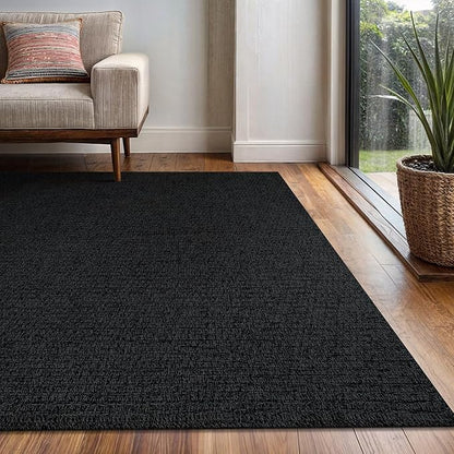 Easy Jute Rug 4x6 Indoor Outdoor Natural Rugs Solid Fiber Rug Woven Area Rug Boho Easy Clean Inside Carpet for Living Room Bedroom Dining Room Hallway or Outdoor Patio Porch (4 X 6 Dark Grey)