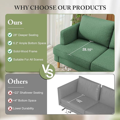 Loveseat Sofa 56", Small Couches for Small Spaces Love Seat with 2-Seat Upholstered Cushion, Mid Century Modern Sofa Couches for Living Room, Deep Couch for Bedroom, Apartment, Green