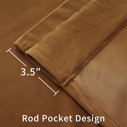 Joydeco Brown Velvet Curtains 102 inch Length 2 Panels, Luxury Blackout Rod Pocket Thermal Insulated Window Curtains, Super Soft Room Darkening Drapes for Living Dining Room Bedroom,W52 x L102 inches