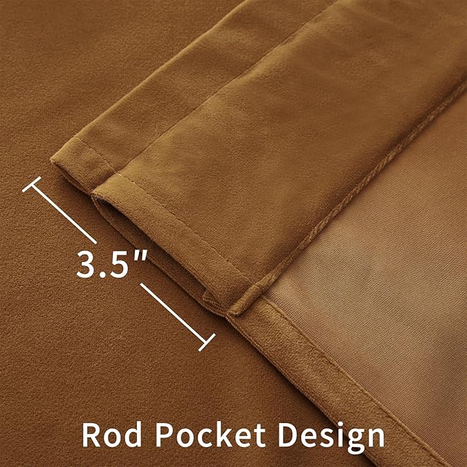 Joydeco Brown Velvet Curtains 72 inch Length 2 Panels, Luxury Blackout Rod Pocket Thermal Insulated Window Curtains, Super Soft Room Darkening Drapes for Living Dining Room Bedroom,W52 x L72 inches