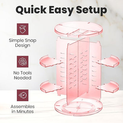 Masirs 360 Rotating Makeup Organizer - Adjustable Shelf Height and Fully Rotatable - The Perfect Round Spinning Cosmetic Organizer for Bedroom Dresser or Vanity Countertop Storage (Pink)