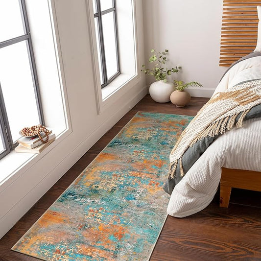 Lahome Modern Abstract Runner Rug - 2x7 Washable Hallway Rug Colorful Kitchen Carpet with Rubber Backing, Contemporary Soft Non Slip Indoor Floor Accent Mat for Bedroom Laundry Room Bathroom RV