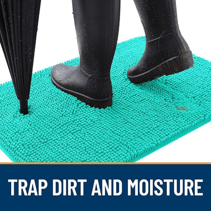 OLANLY Dog Door Mat for Muddy Paws 59x35, Absorbs Moisture and Dirt, Absorbent Non-Slip Washable Doormat, Quick Dry Chenille Mud Mat for Dogs, Entry Indoor Entryway Carpet for Inside Floor, Teal