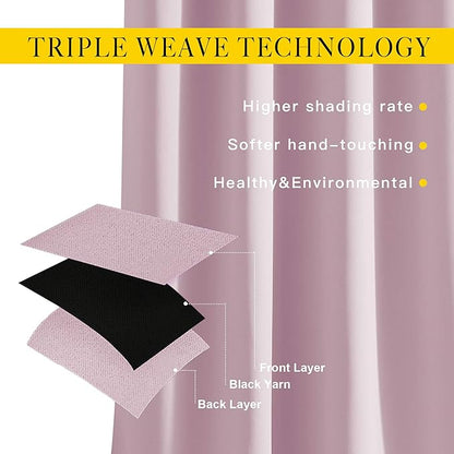 NICETOWN Blackout Curtains for Girls Room - Thermal Insulated Solid Grommet Room Darkening Curtains/Panels/Drapes for Bedroom (Lavender Pink=Baby Pink, 1 Pair, 52 by 45-Inch)
