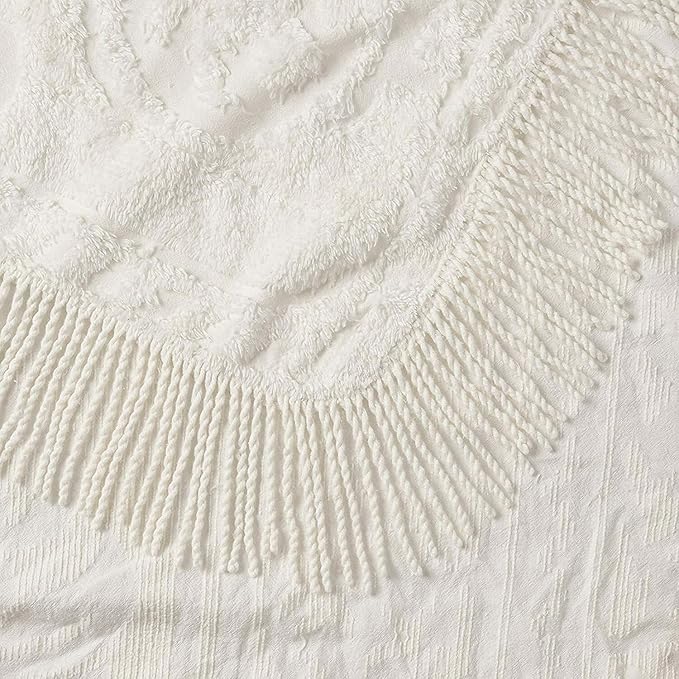 Beatrice Home Fashions Medallion Chenille Bedspread, Queen, Ivory