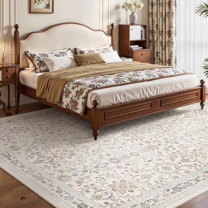 MontVoo-Vintage Area Rug 4X6 Beige Rugs for Living Room-Soft Distressed Printed Rugs for Bedroom-Non Slip Carpet-Machine Washable Rug for Dining Room Living Room Bedside Office